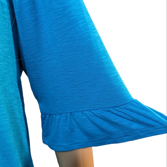 Cha Cha Vente | Women's Ruffled Blouse Top |Blue | Size Large - Picture 5 of 9